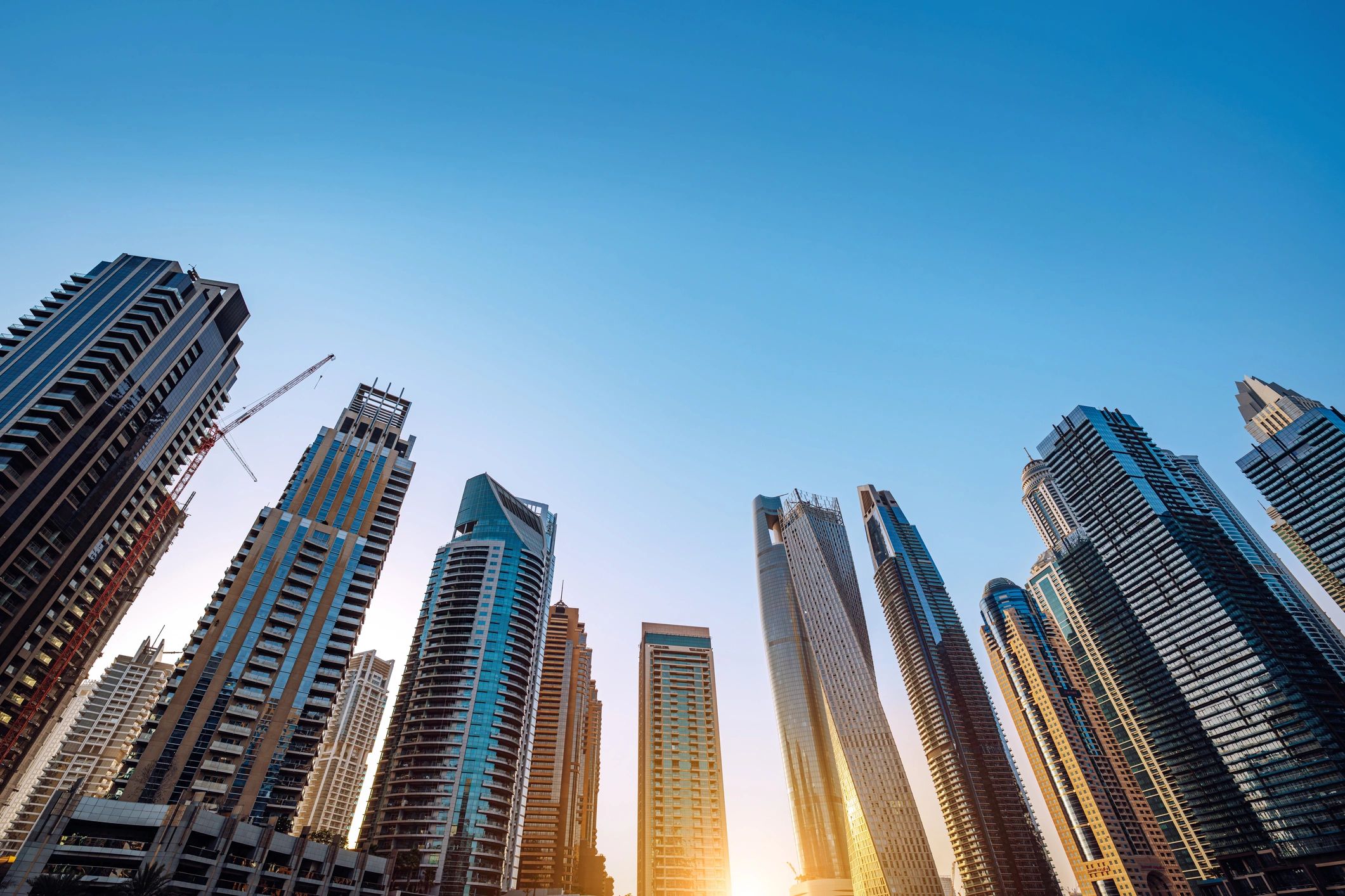 Dubai Marina skyline at sunset